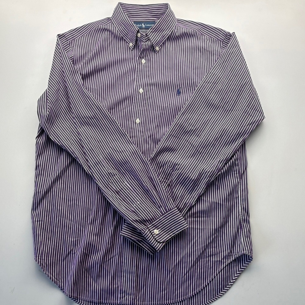 Ralph Lauren Classic Fit Striped Button Down Shirt Men 16/34-35 Long Sleeve